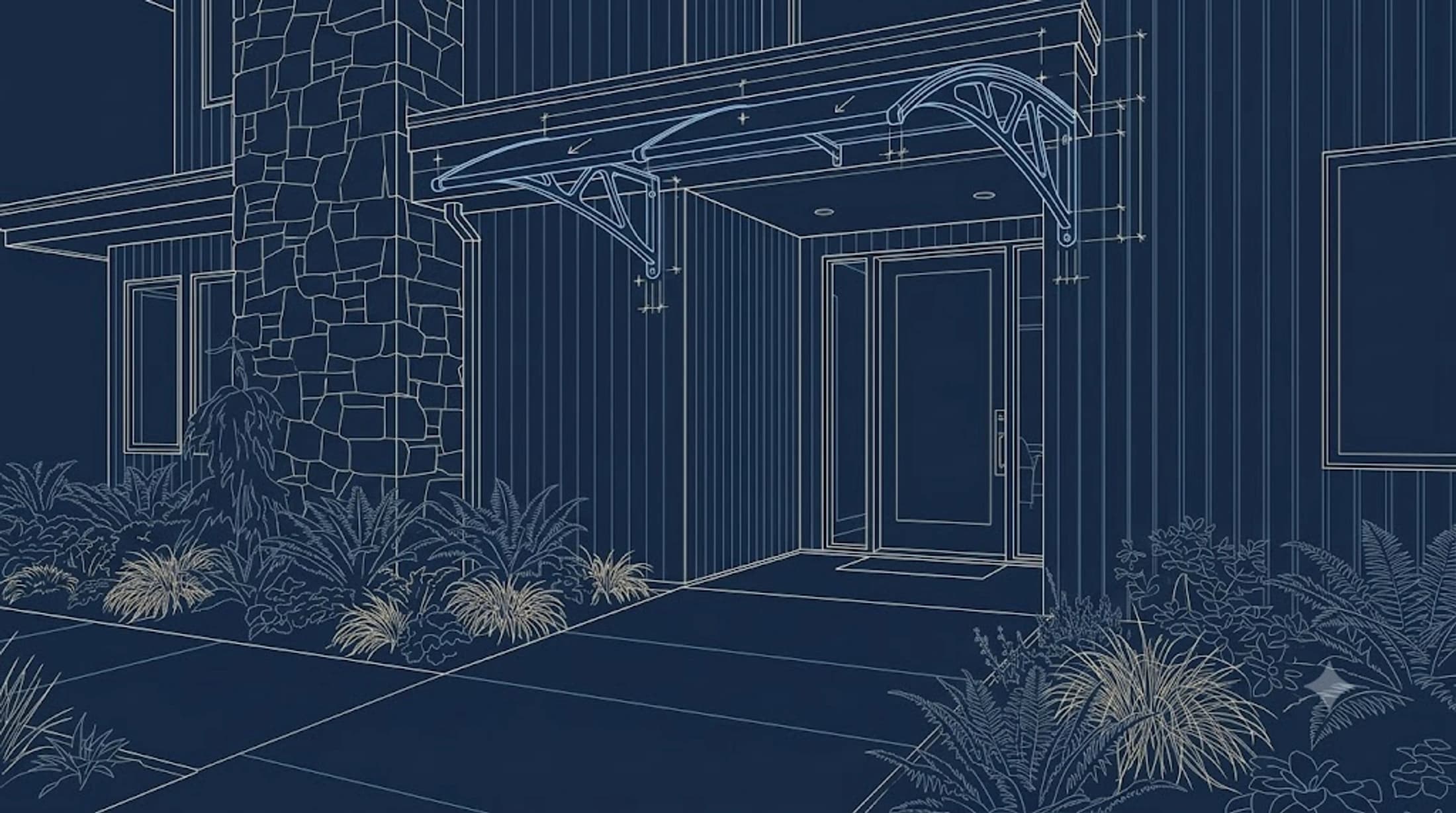 Architectural blueprint of the custom awning and entrance